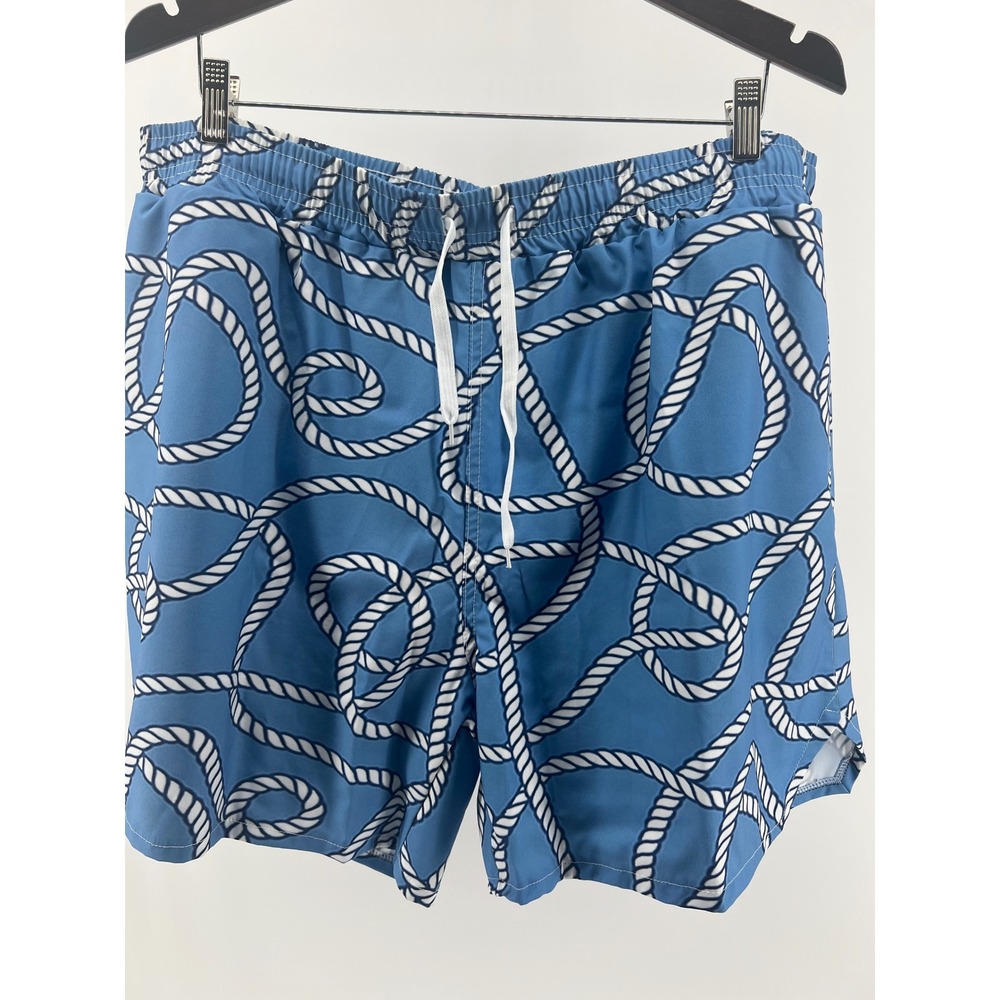 Ouku Men's 3XL Blue Rope‎ Print Swim Trunks Elastic Waist Drawstring Lined New